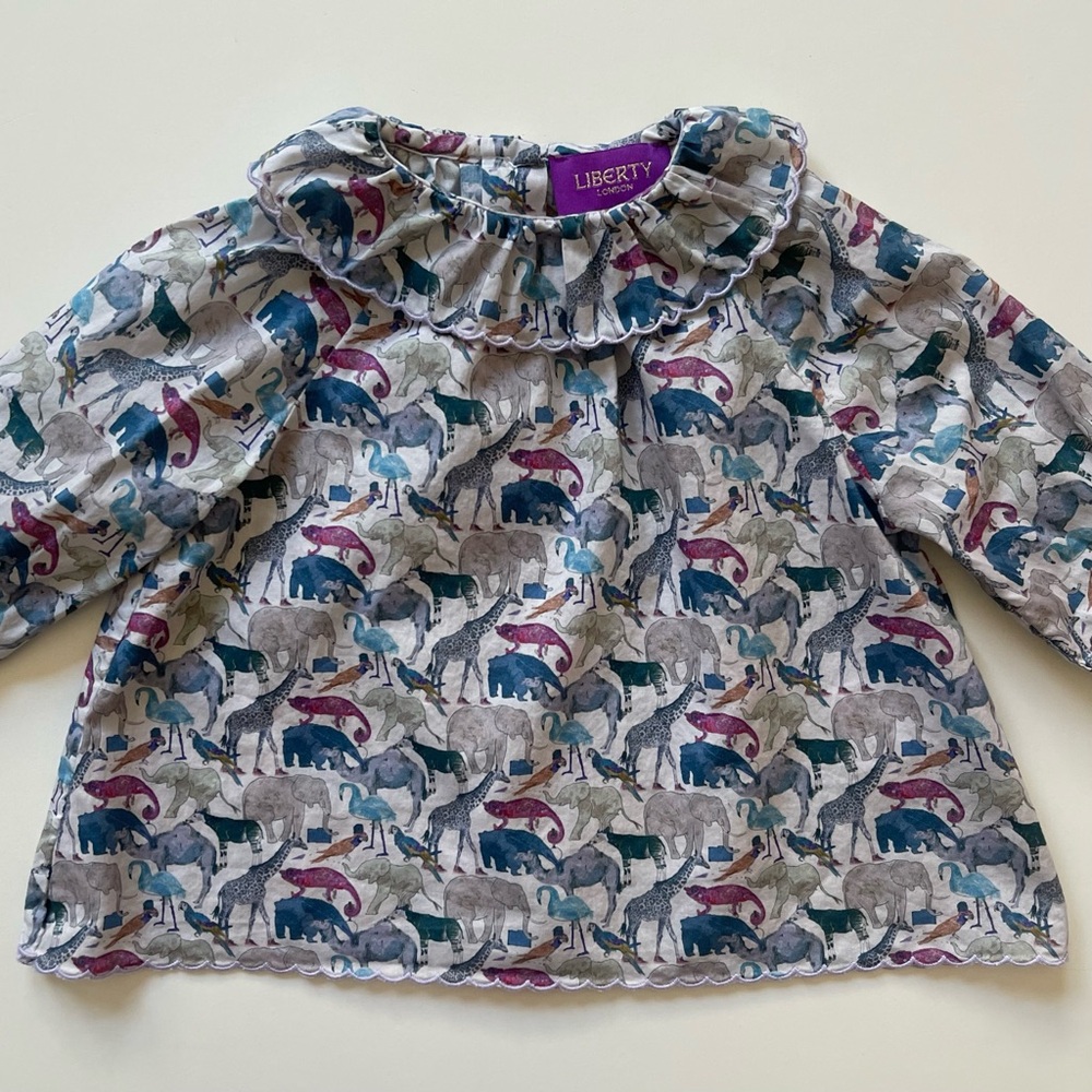 Liberty “Queue For The Zoo” Multicolor Animal Print Ruffle Blouse - 3M